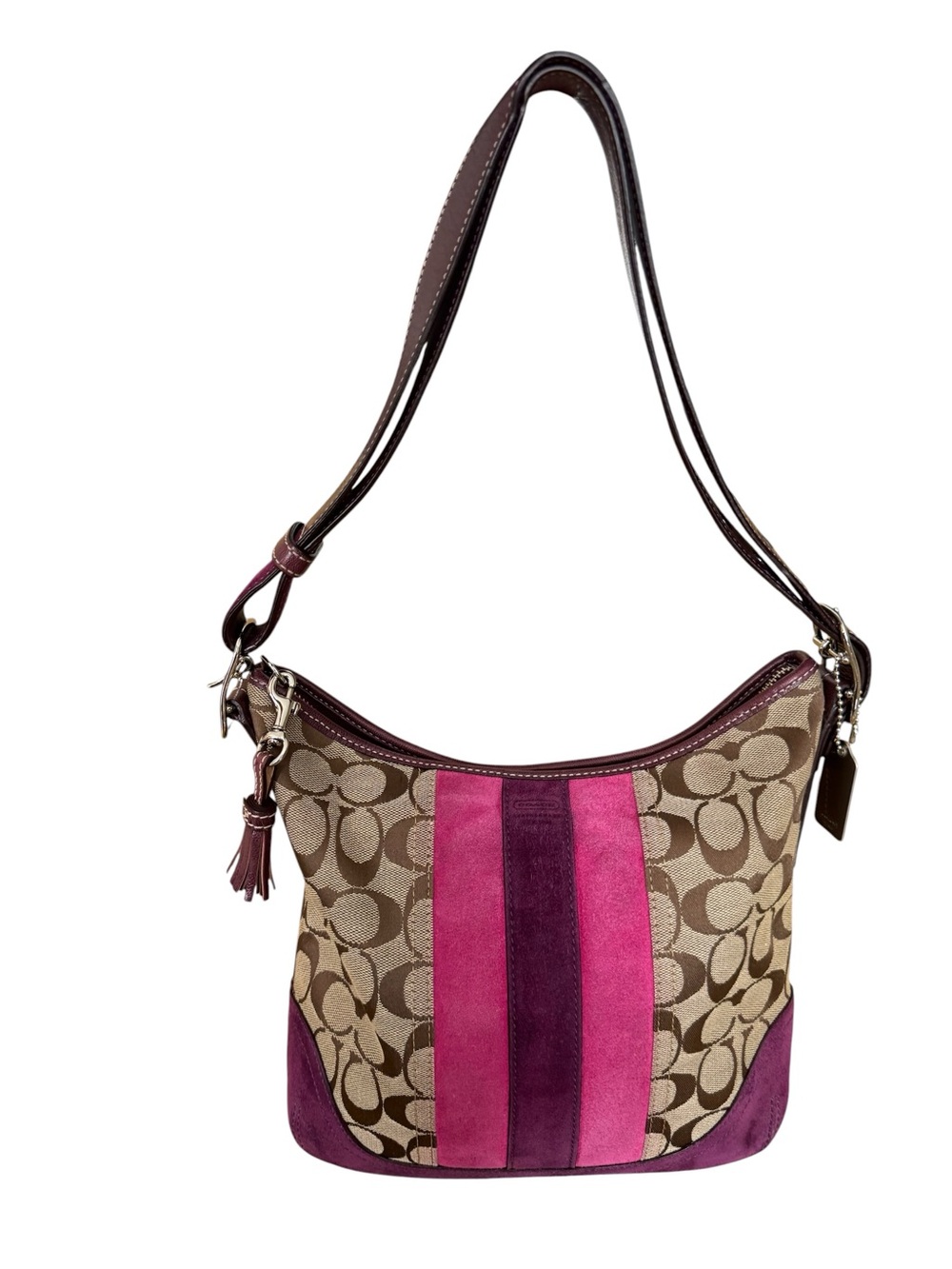 Coach Vintage Y2K Varsity Stripe Signature Suede Crossbody / Hobo Bag 2004